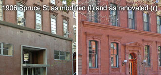 Facade of 1906 Spruce St. before and after renovation